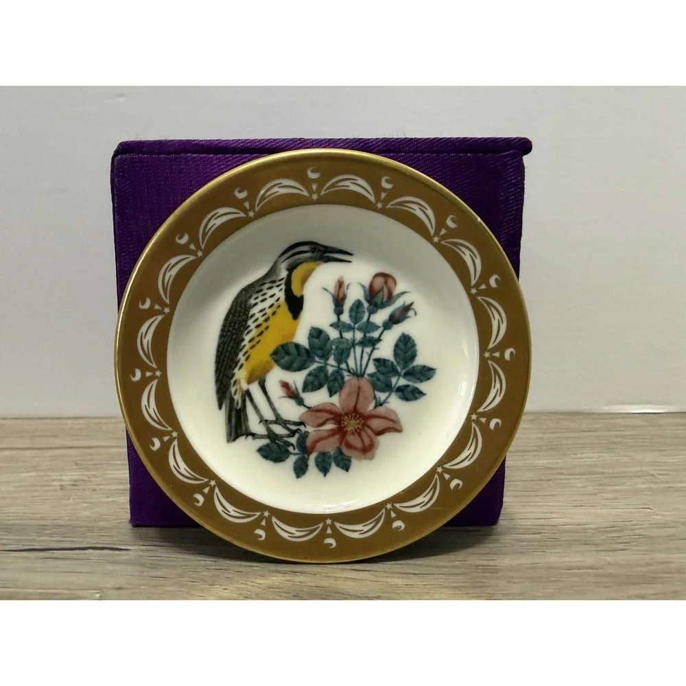 State Birds Flowers Franklin MINI Plate North Dakota Meadowlark Prairie Rose 3